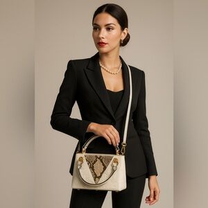 Louis Vuitton Elegant White and Brown Designer Shoulder Bag